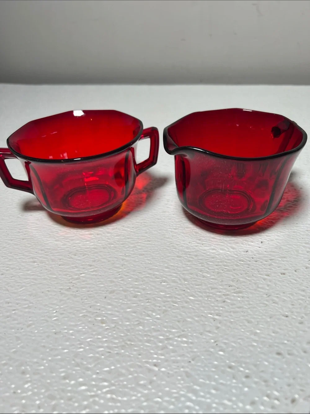 Vintage Ruby Red Glass Creamer and Sugar Set